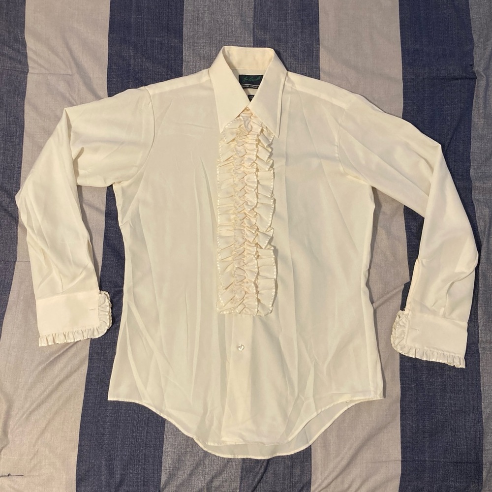 Men's Cream Ruffle Front Dress Shirt - Classic Formal Style